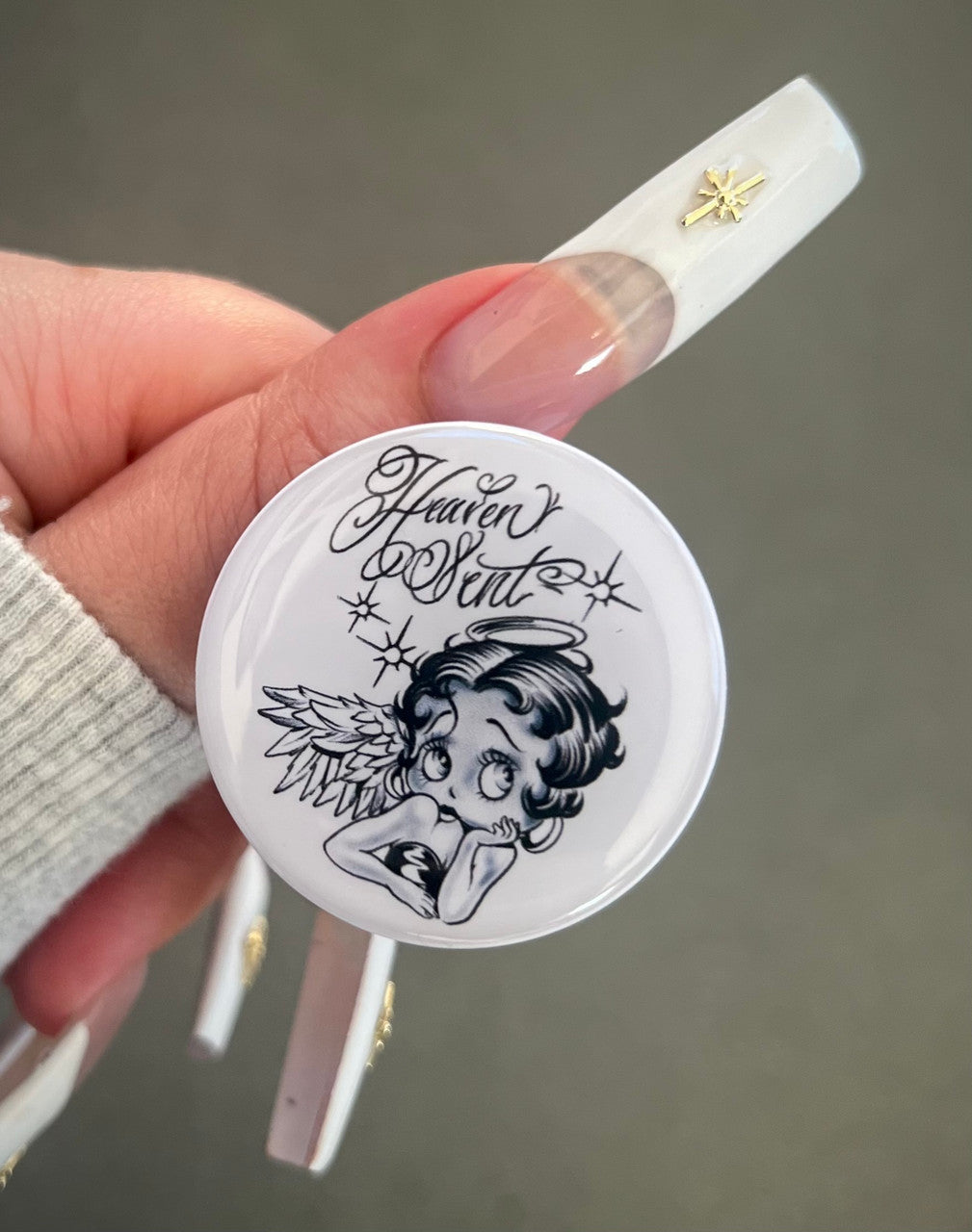 'HEAVEN SENT' Pen & Ink Pop Grip (Drop Glue Style) White/Black