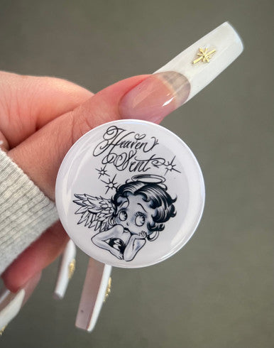 'HEAVEN SENT' Pen & Ink Pop Grip (Drop Glue Style) White/Black