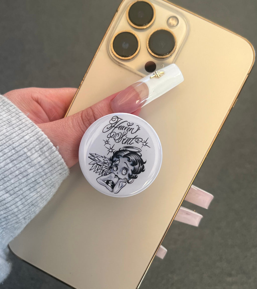 'HEAVEN SENT' Pen & Ink Pop Grip (Drop Glue Style) White/Black