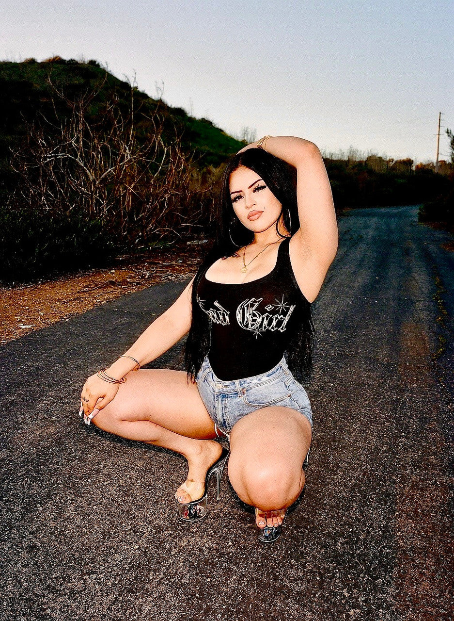 Limited Edition 'SAD GIRL' OE Script Ribbed Bodysuit (Black)