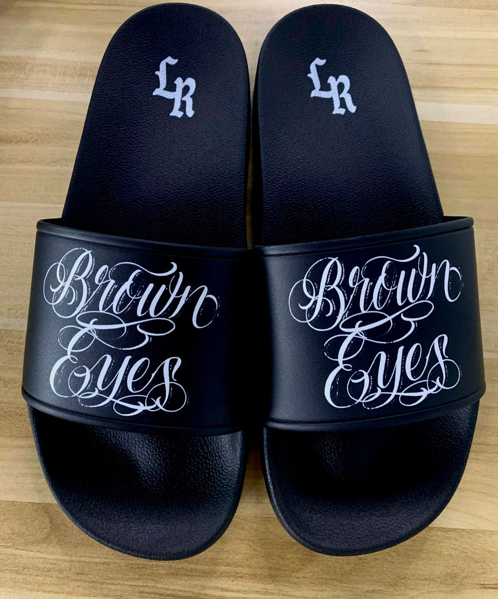 Limited Edition Brown Eyes Script Slides (BLACK)