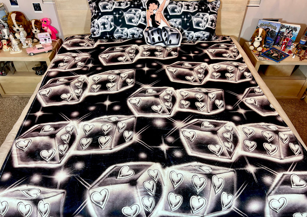 LIMITED EDITION EXTRA LARGE 'DON'T PLAY WITH MY HEART' Dice Airbrush Y2K Fleece Blanket (BLACK/WHITE) *Limited Edition