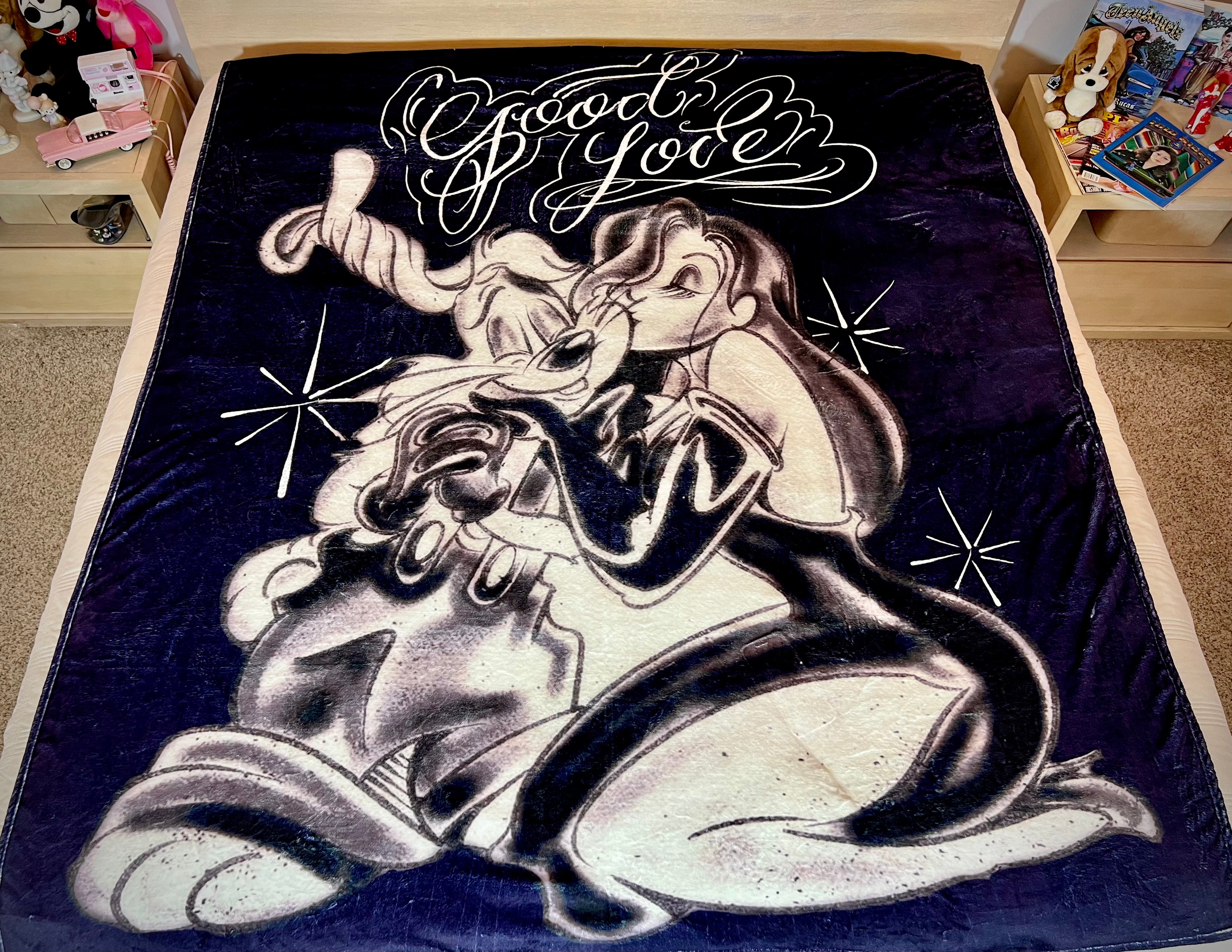 LIMITED EDITION EXTRA LARGE 'GOOD LOVIN'' Pen & Ink Y2K Fleece Blanket (BLACK/WHITE) *Limited Edition