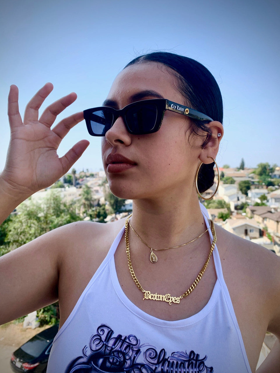 Lux Rosa Smile Now, Cry Later 'Gata' Black Sunglasses