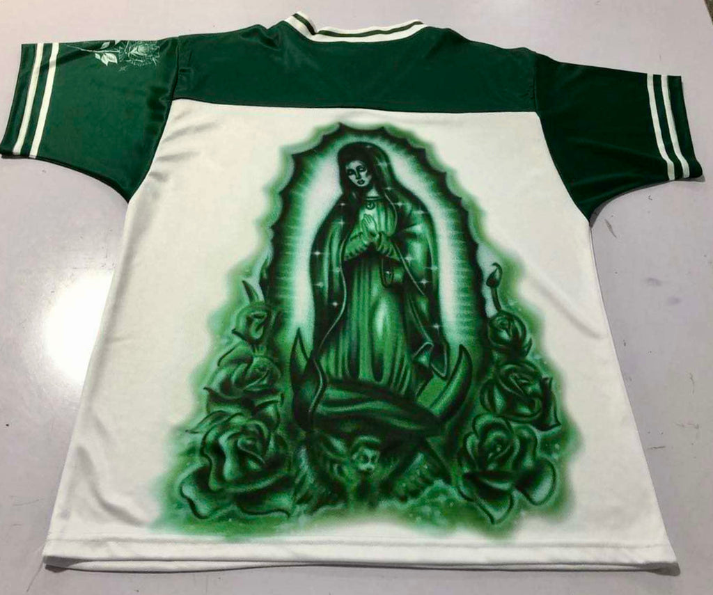 LIMITED EDITION 'OUR LADY' Airbrushed Cut & Sew Football Jersey (GREEN/WHITE)