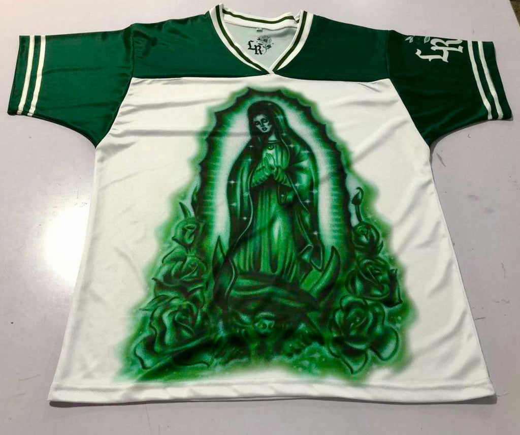 LIMITED EDITION 'OUR LADY' Airbrushed Cut & Sew Football Jersey (GREEN/WHITE)