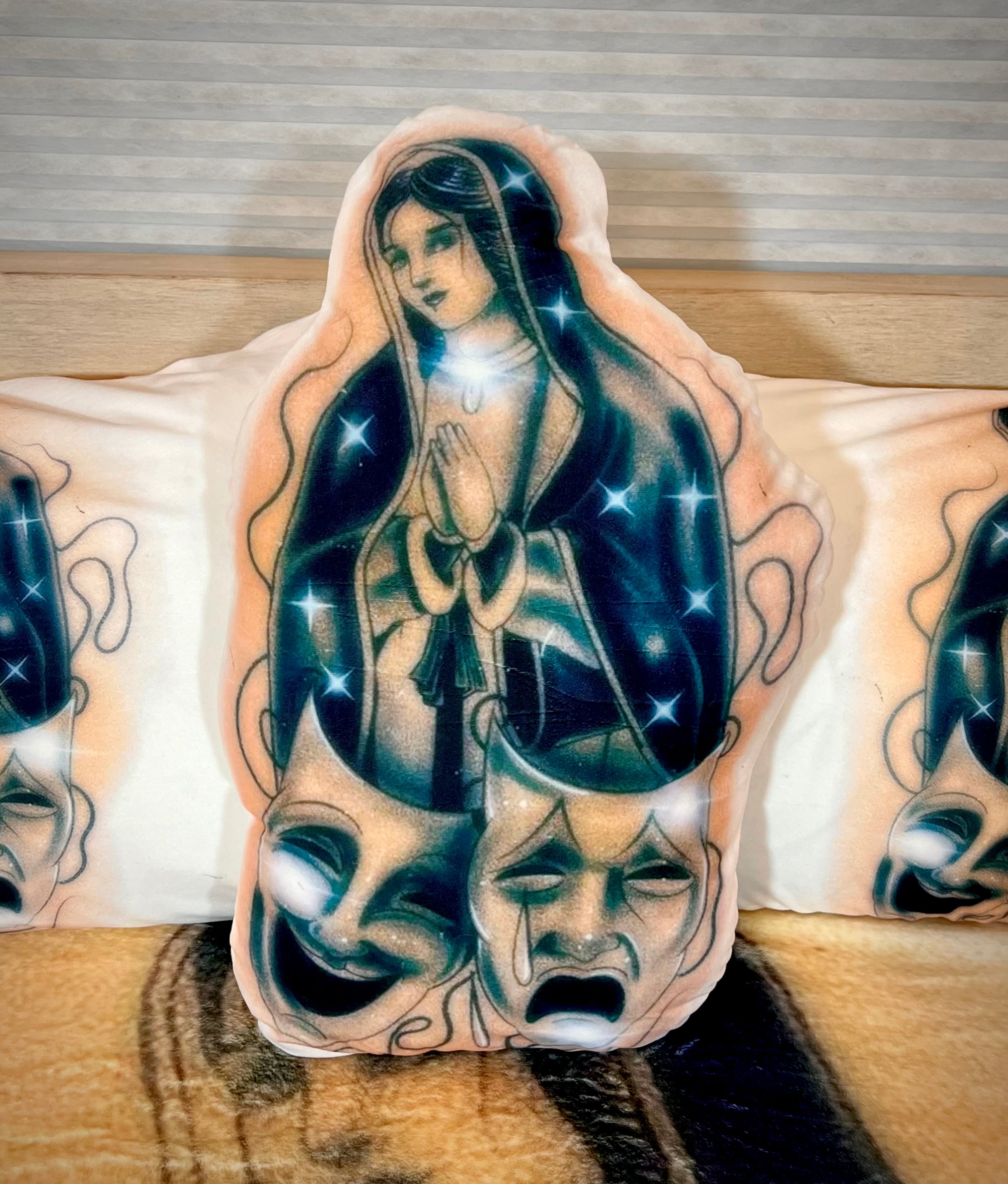 'BLESSINGS & PROTECTION' Pen & Ink Die Cut Decorative Pillow (GOLD/FOREST GREEN)