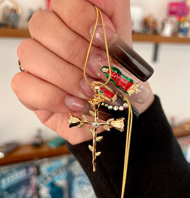 Protect Us Cross Snake Chain Necklace 24K Gold Filled