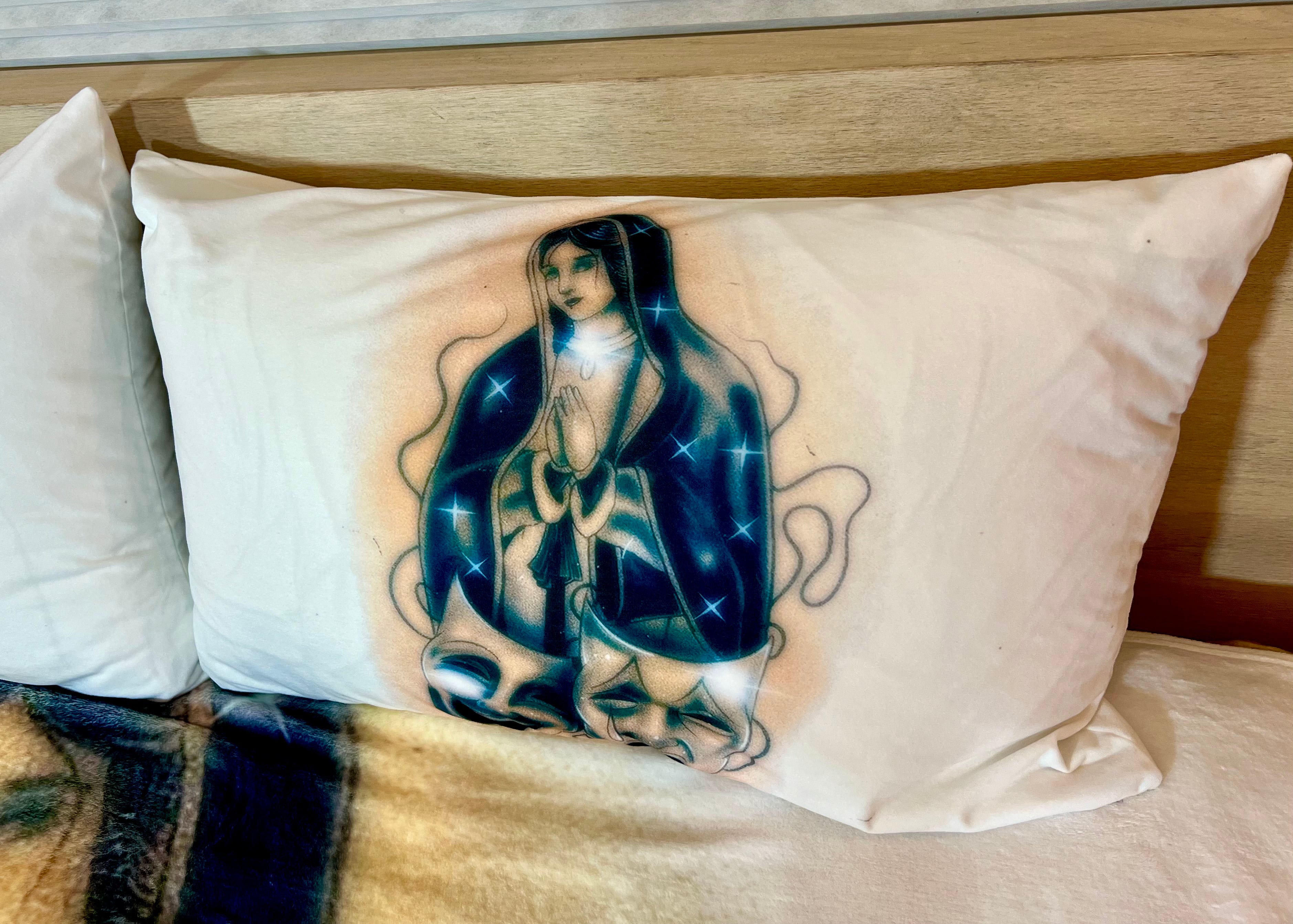 'BLESSINGS & PROTECTIONS' Pen & Ink Y2K Pillowcases (Set Of Two) *WHITE/GOLD/FOREST GREEN