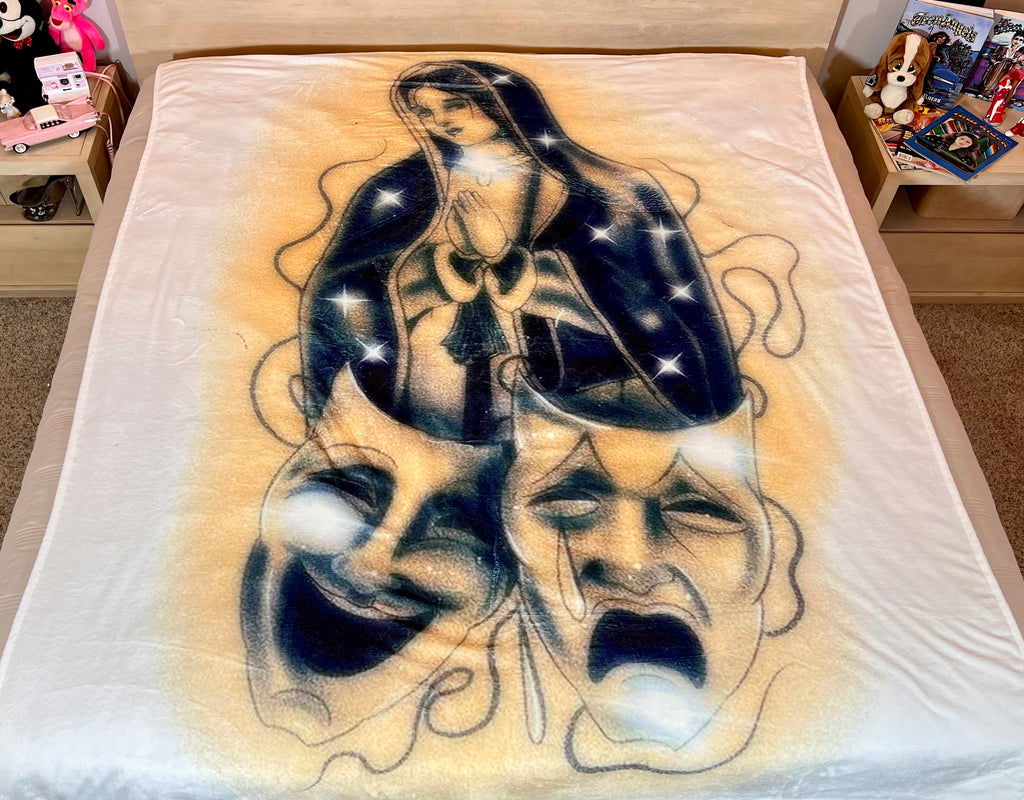 LIMITED EDITION EXTRA LARGE 'BLESSINGS& PROTECTIONS' Pen & Ink Y2K Fleece Blanket (WHITE/GOLD/FOREST GREEN)) *Limited Edition