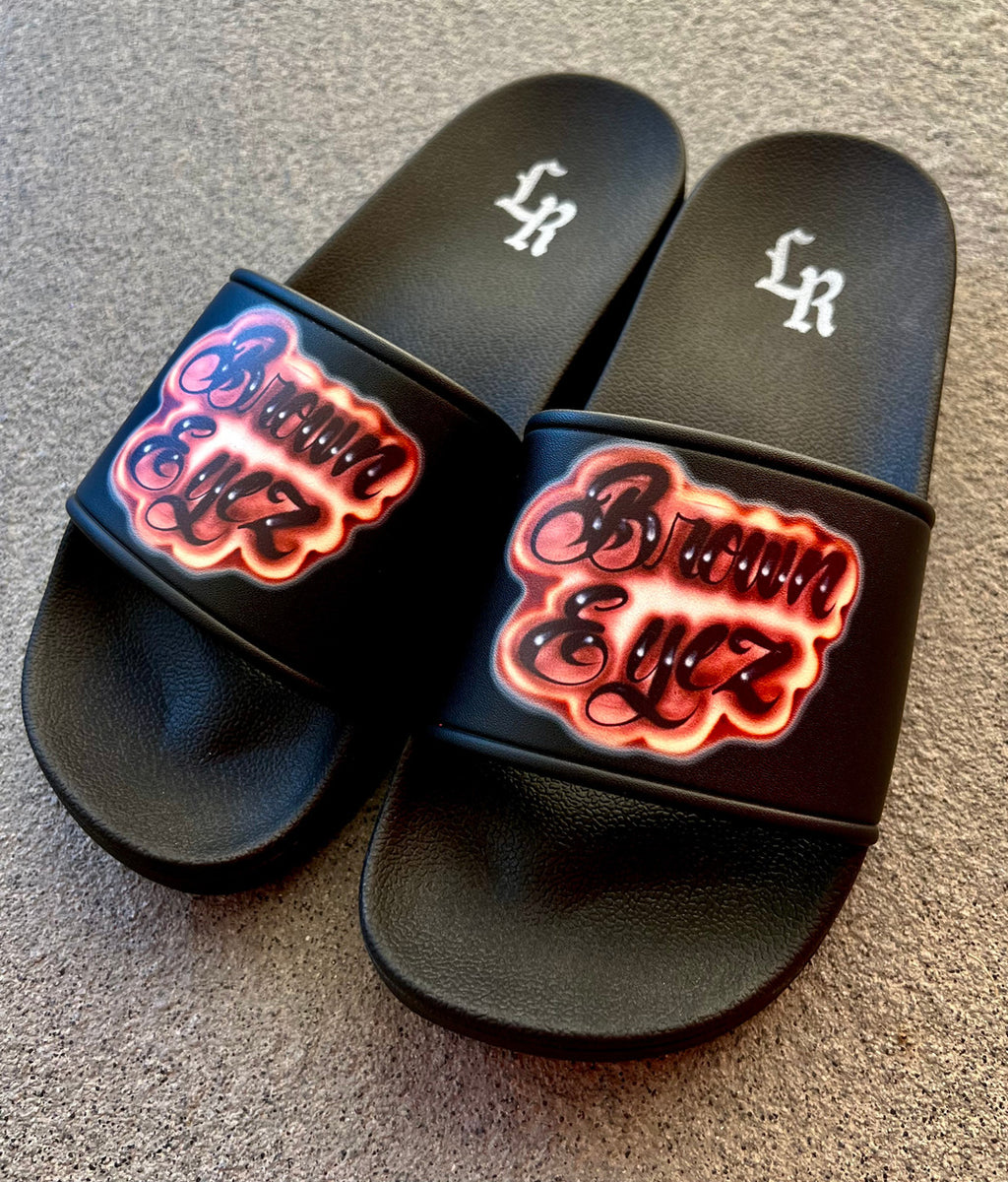 BROWN EYEZ Airbrushed Slides (BLACK) *Limited Edition