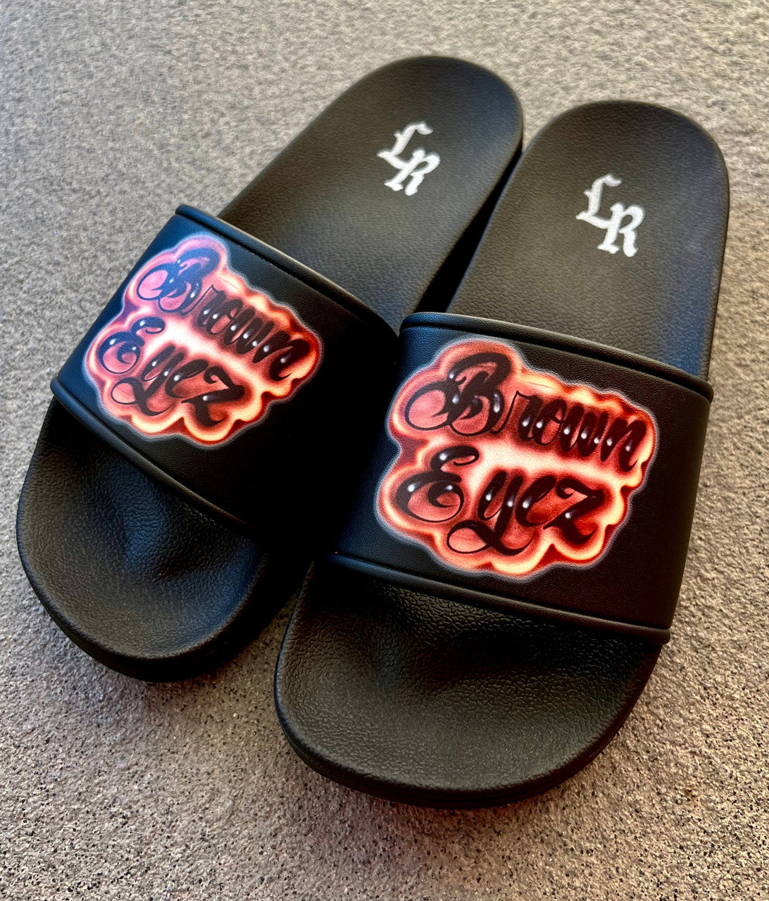 BROWN EYEZ Airbrushed Slides (BLACK) *Limited Edition