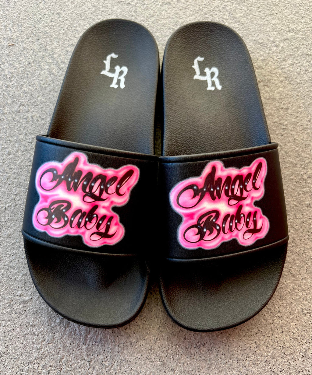 ANGEL BABY Airbrushed Slides (Black/Pink) *Limited Edition