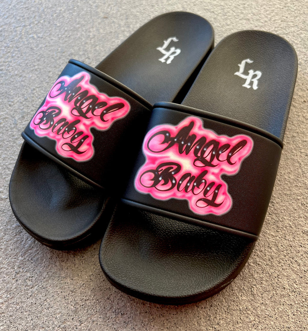 ANGEL BABY Airbrushed Slides (Black/Pink) *Limited Edition