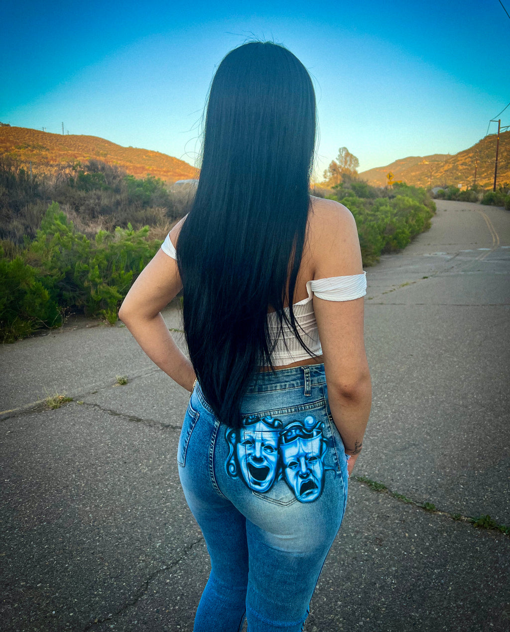 LIMITED EDITION 'After Laughter Comes Tears' Airbrushed High Waisted Ripped Denim Jeans **PRESALE