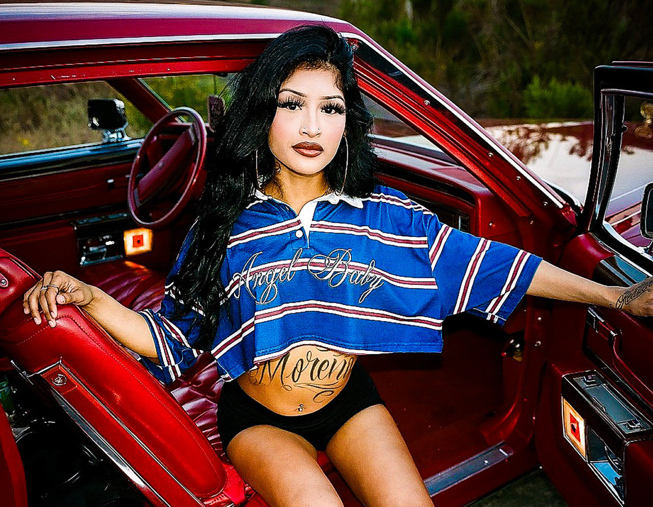 Limited Edition 'ANGEL BABY' Custom Script Striped Cropped Rugby Shirt (Navy)