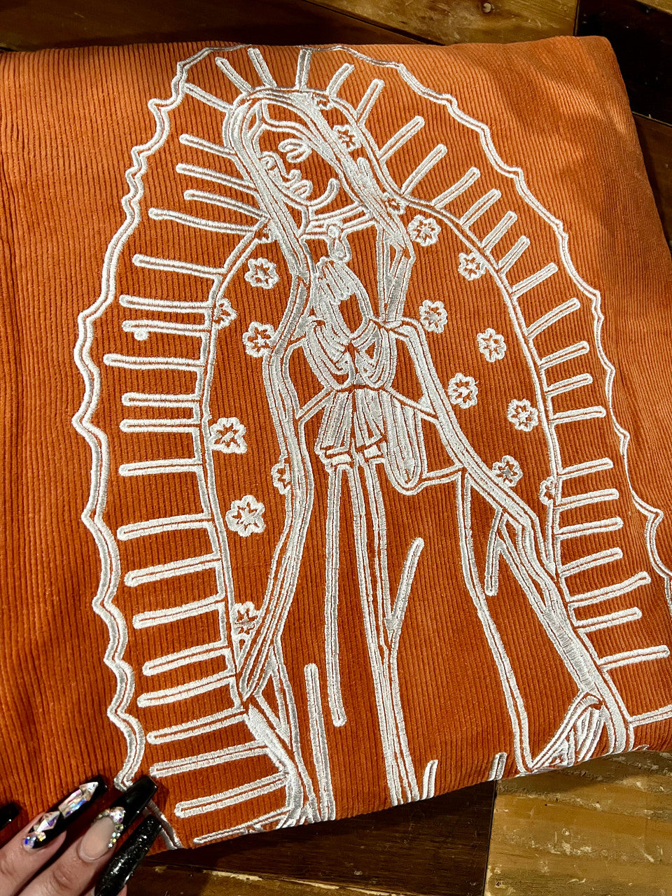 Limited Edition VIRGENCITA Embroidered Corduroy Cut & Sew Flannel (Brick-Brown)