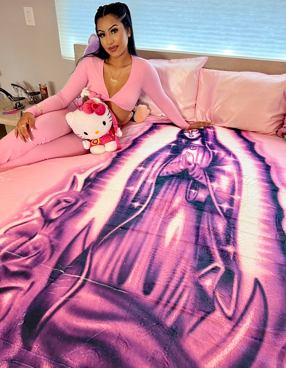 EXTRA LARGE 'OUR LADY' Airbrushed Fleece Blanket (PINK) *Limited Edition