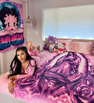 EXTRA LARGE 'OUR LADY' Airbrushed Fleece Blanket (PINK) *Limited Edition