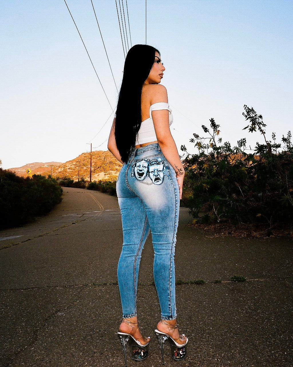 LIMITED EDITION 'After Laughter Comes Tears' Airbrushed High Waisted Ripped Denim Jeans **PRESALE