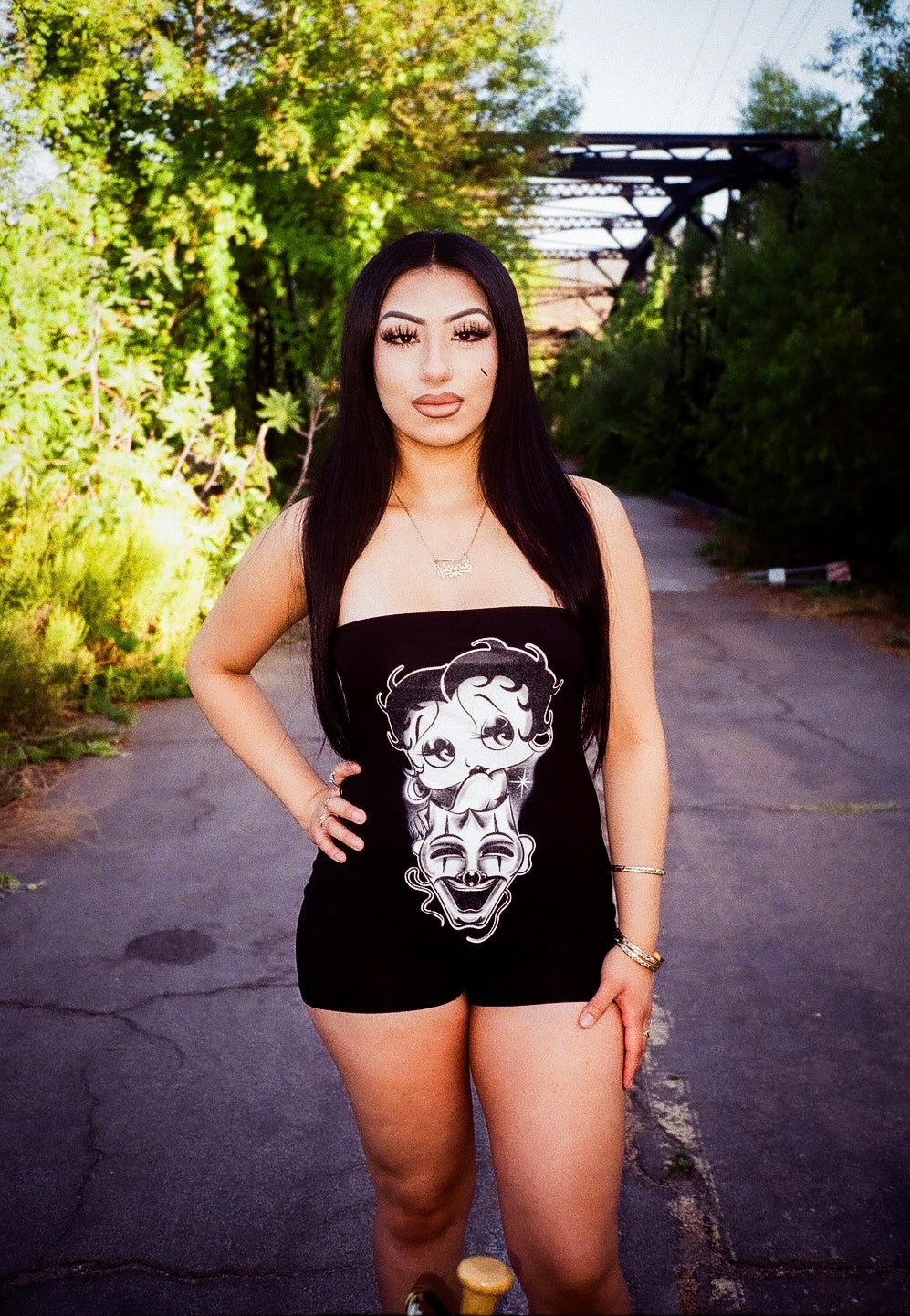 'I ONLY HAVE EYES FOR YOU' ONE PIECE TUBE TOP ROMPER (BLACK)