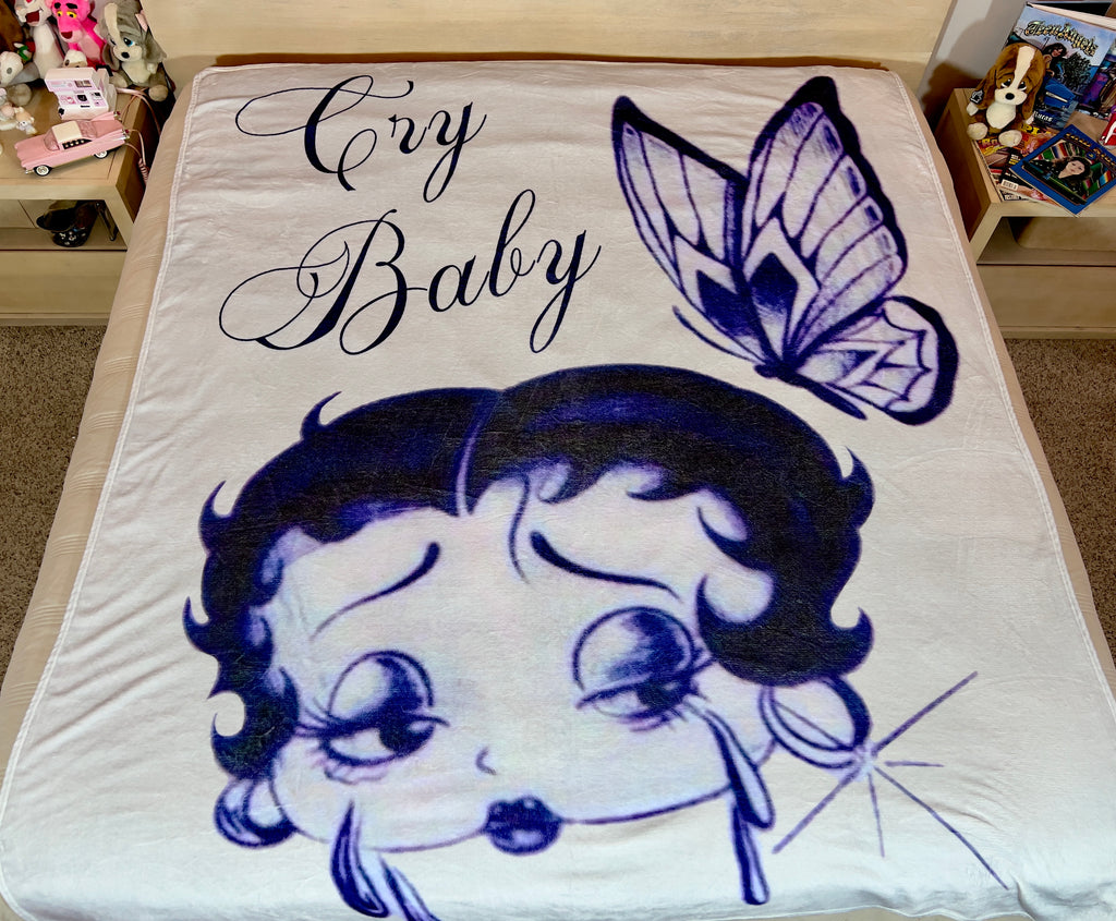 LIMITED EDITION EXTRA LARGE 'CRY BABY BOOP' Pen & Ink Y2K Fleece Blanket (BLUES) *Limited Edition