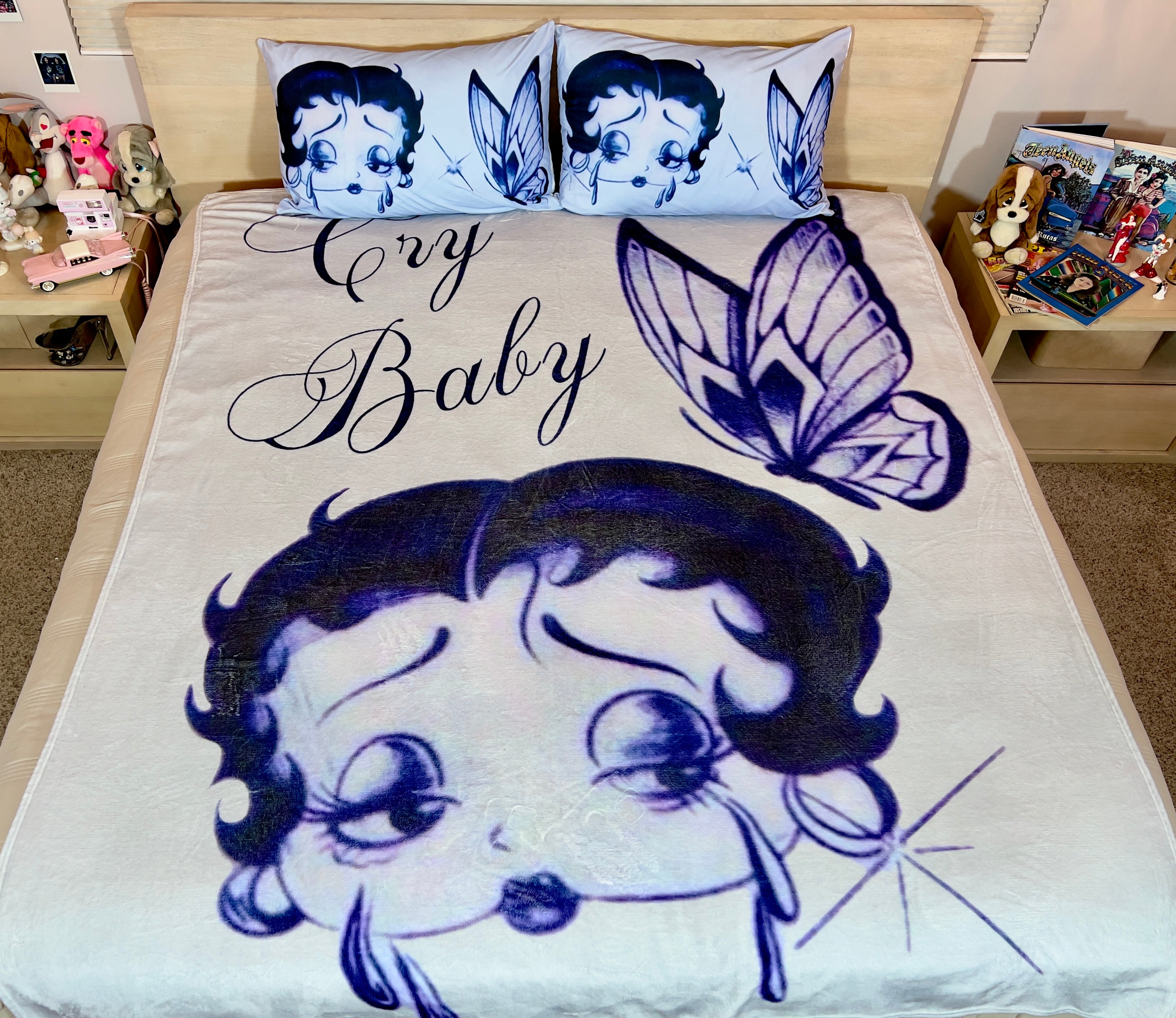 LIMITED EDITION EXTRA LARGE 'CRY BABY BOOP' Pen & Ink Y2K Fleece Blanket (BLUES) *Limited Edition