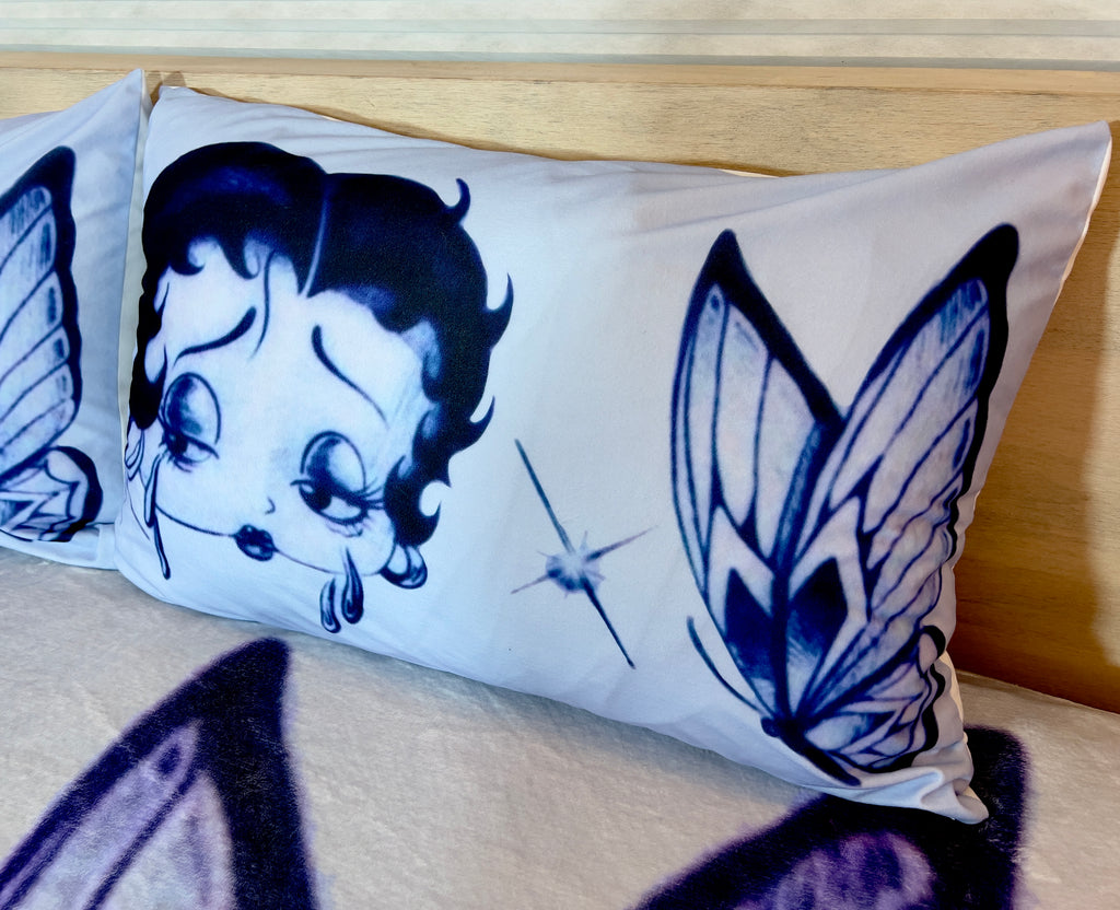 'CRY BABY BOOP' Pen & Ink Y2K Pillowcases (Set Of Two) *BLUES