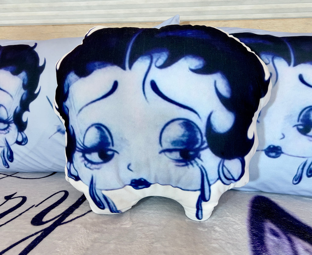 'CRY BABY' Pen & Ink Die Cut Decorative Pillow (Blues)