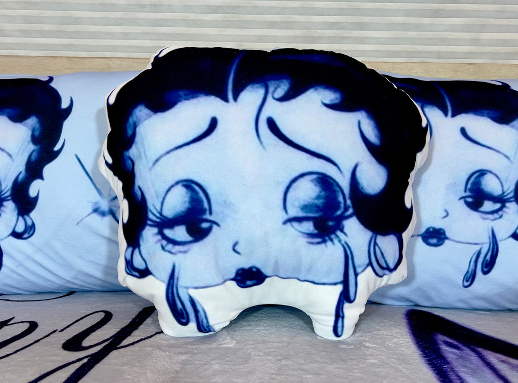 'CRY BABY' Pen & Ink Die Cut Decorative Pillow (Blues)