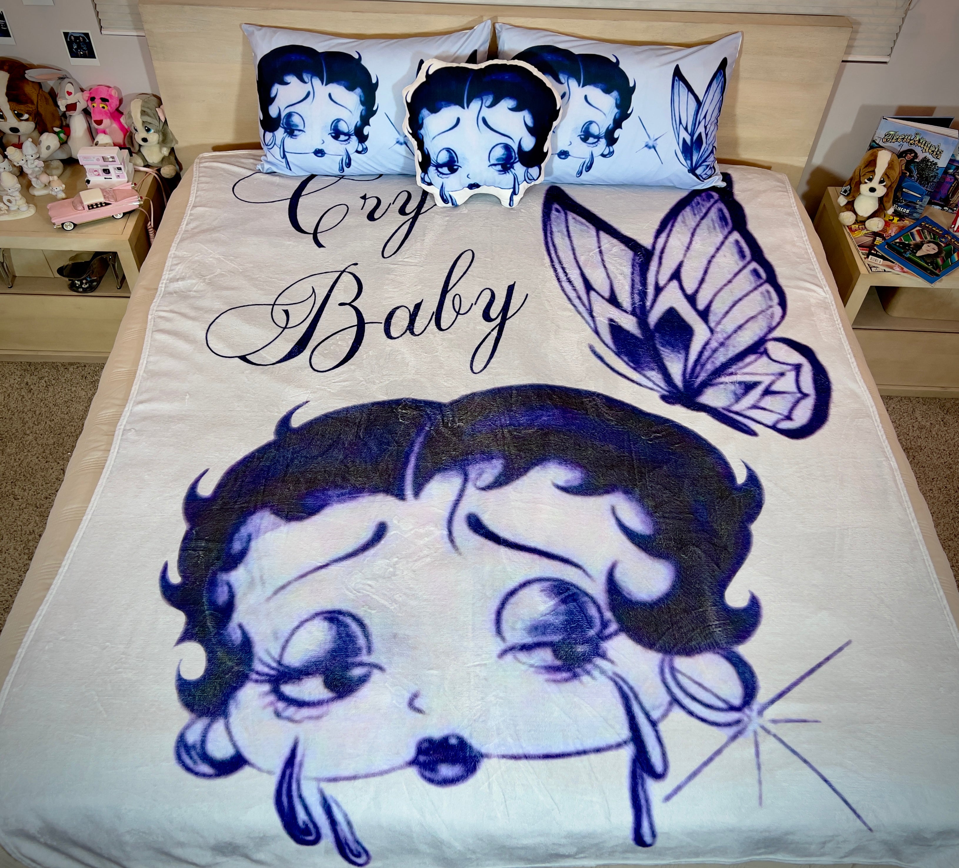 LIMITED EDITION EXTRA LARGE 'CRY BABY BOOP' Pen & Ink Y2K Fleece Blanket (BLUES) *Limited Edition