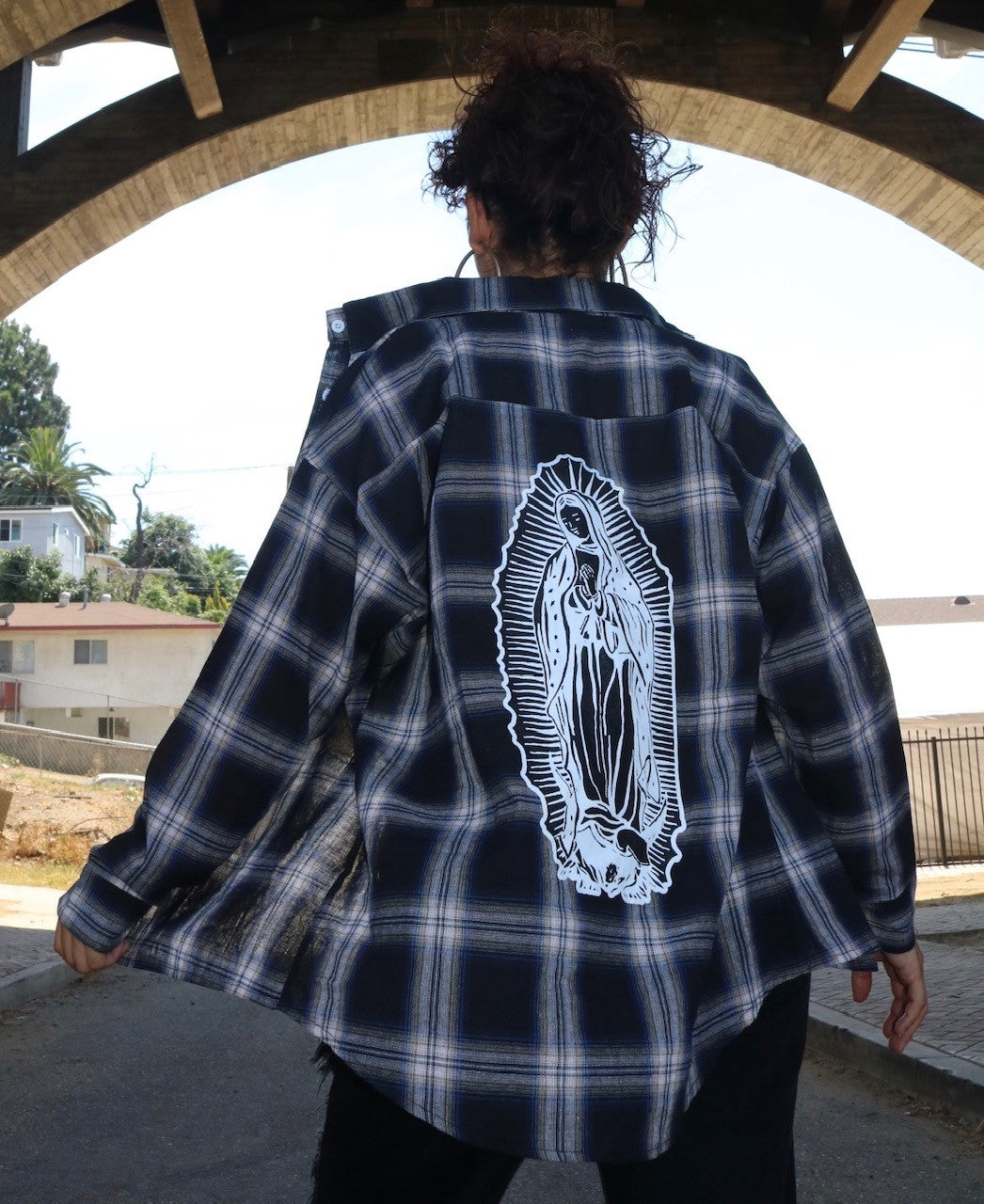 Virgencita Tartan Long Sleeve Button Down Top