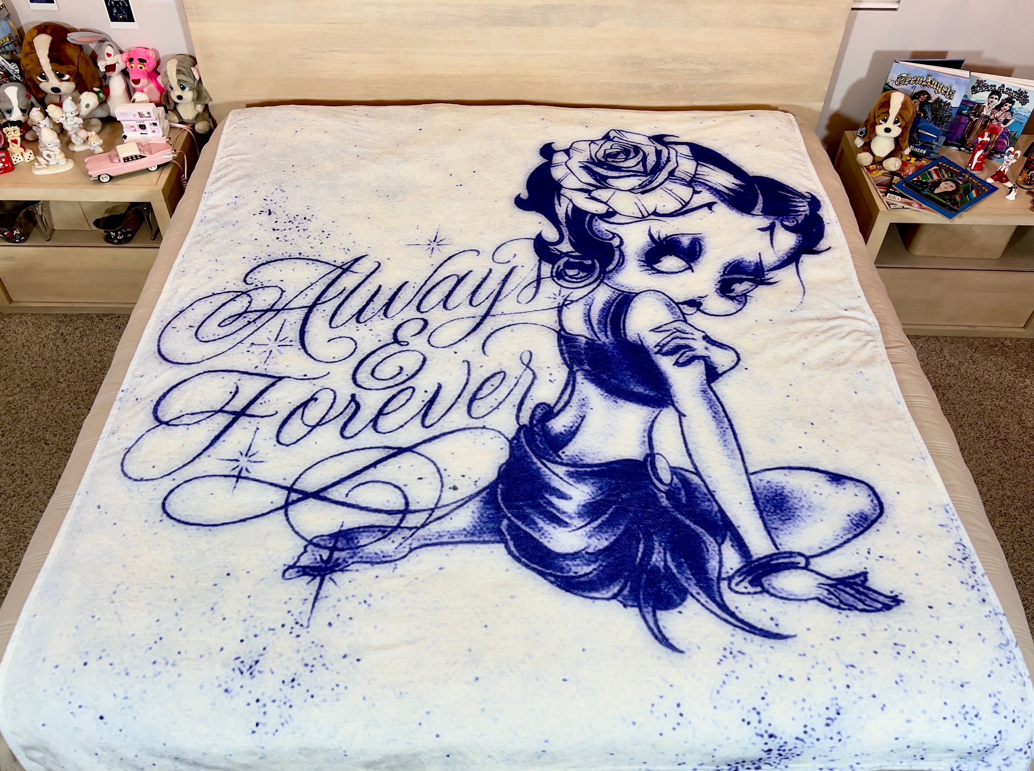 LIMITED EDITION EXTRA LARGE 'ALWAYS ON MY MIND' Pen & Ink Y2K Fleece Blanket (BLUES) *Limited Edition