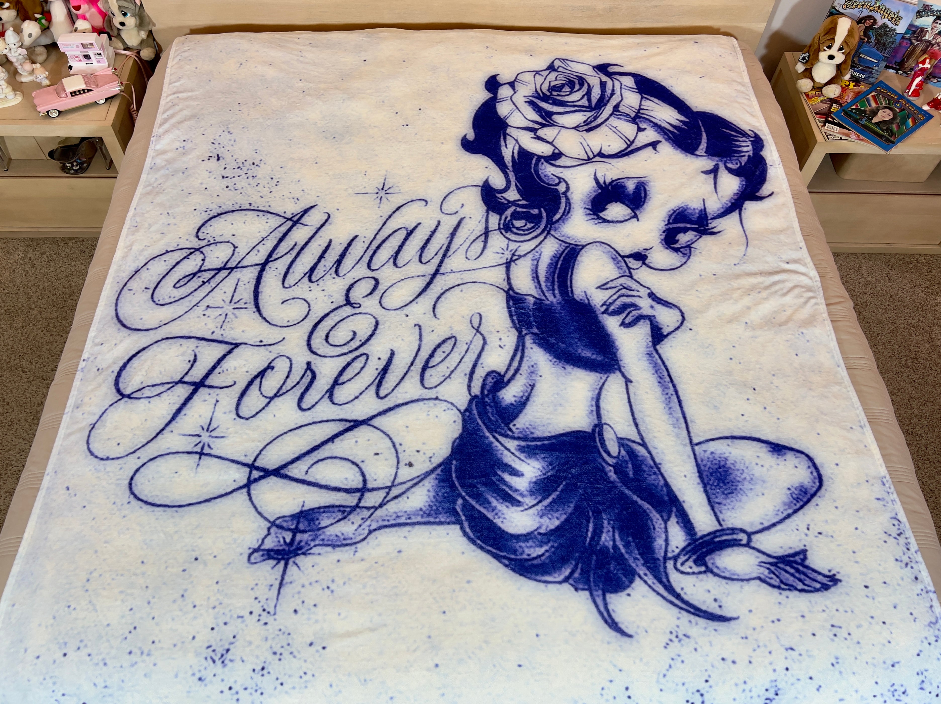 LIMITED EDITION EXTRA LARGE 'ALWAYS ON MY MIND' Pen & Ink Y2K Fleece Blanket (BLUES) *Limited Edition