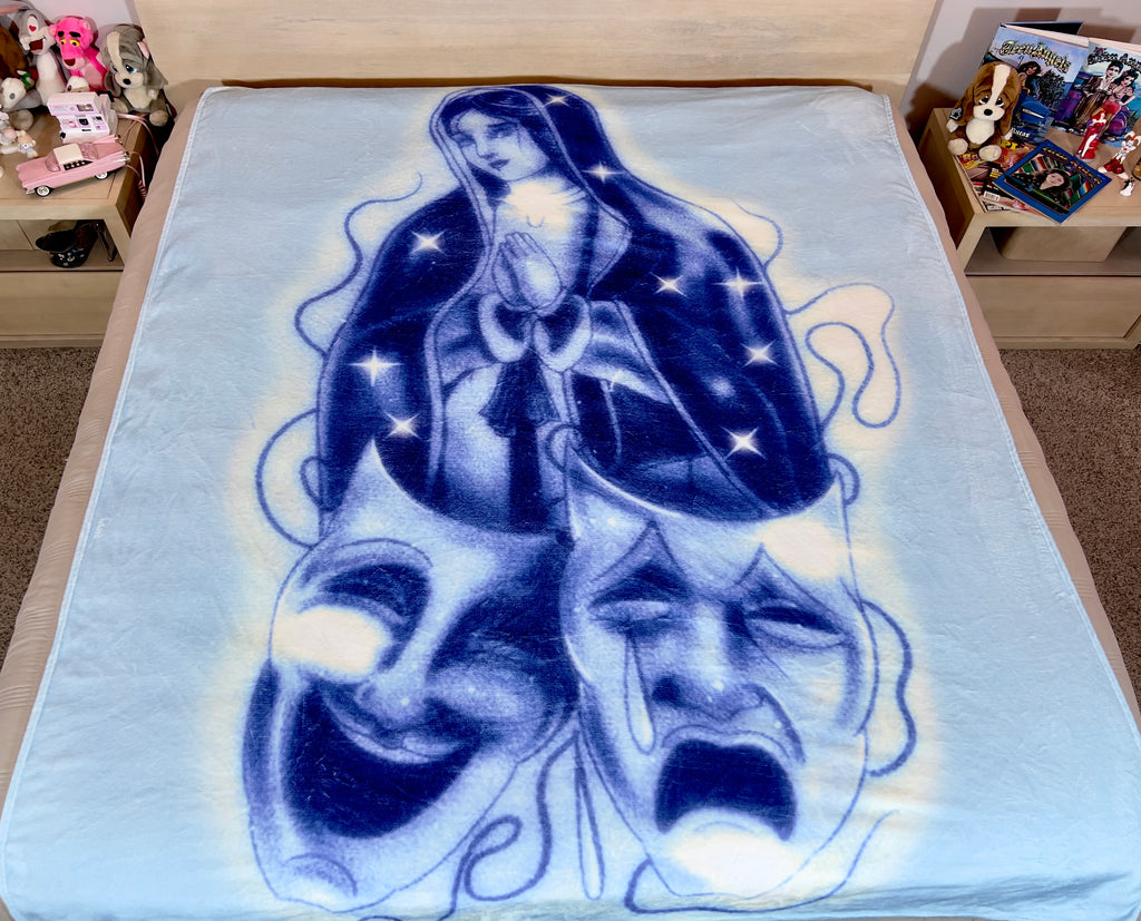 LIMITED EDITION EXTRA LARGE 'BLESSINGS & PROTECTIONS' Pen & Ink Y2K Fleece Blanket (SEA OF BLUES) *Limited Edition
