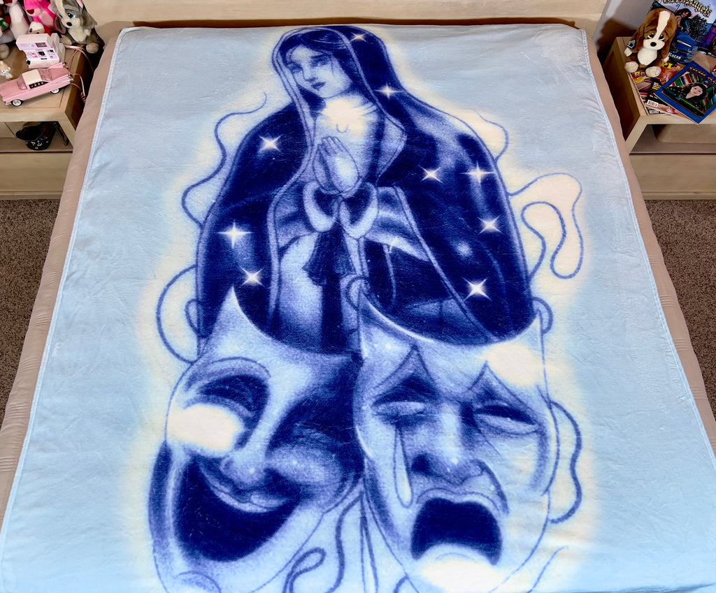 LIMITED EDITION EXTRA LARGE 'BLESSINGS & PROTECTIONS' Pen & Ink Y2K Fleece Blanket (SEA OF BLUES) *Limited Edition