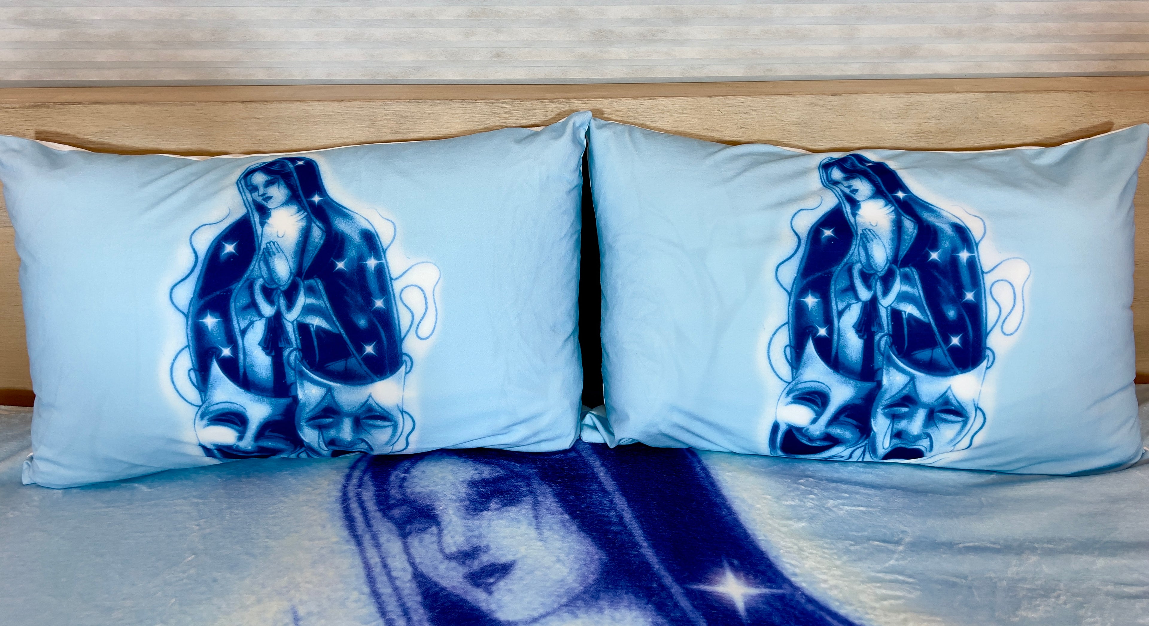 'BLESSINGS & PROTECTIONS' Pen & Ink Y2K Pillowcases (Set Of Two) *SEA OF BLUES