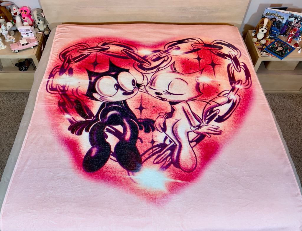 LIMITED EDITION EXTRA LARGE 'FOOL IN LOVE WITH YOU' Pen & Ink Y2K Fleece Blanket (BUBBLEGUM PINK) *Limited Edition