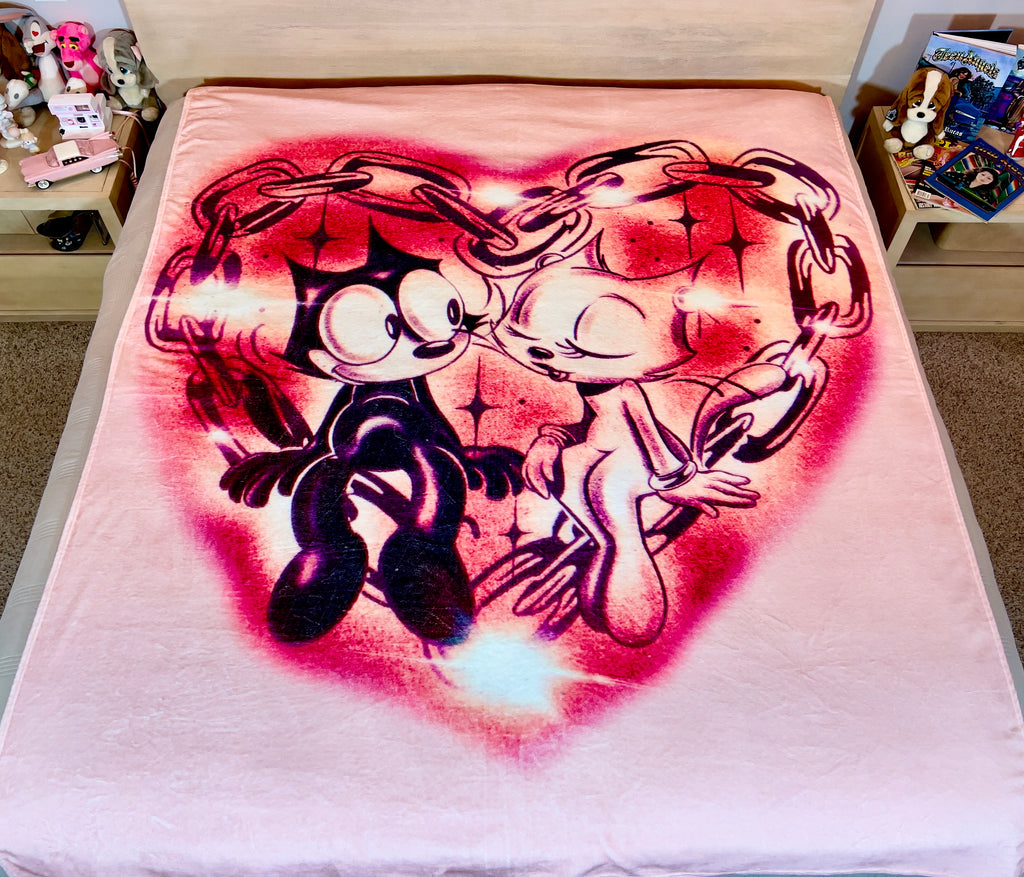 LIMITED EDITION EXTRA LARGE 'FOOL IN LOVE WITH YOU' Pen & Ink Y2K Fleece Blanket (BUBBLEGUM PINK) *Limited Edition