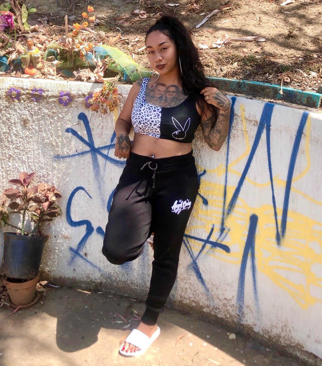 Playgirl Party Leopard/Black Embroidered Crop Tank