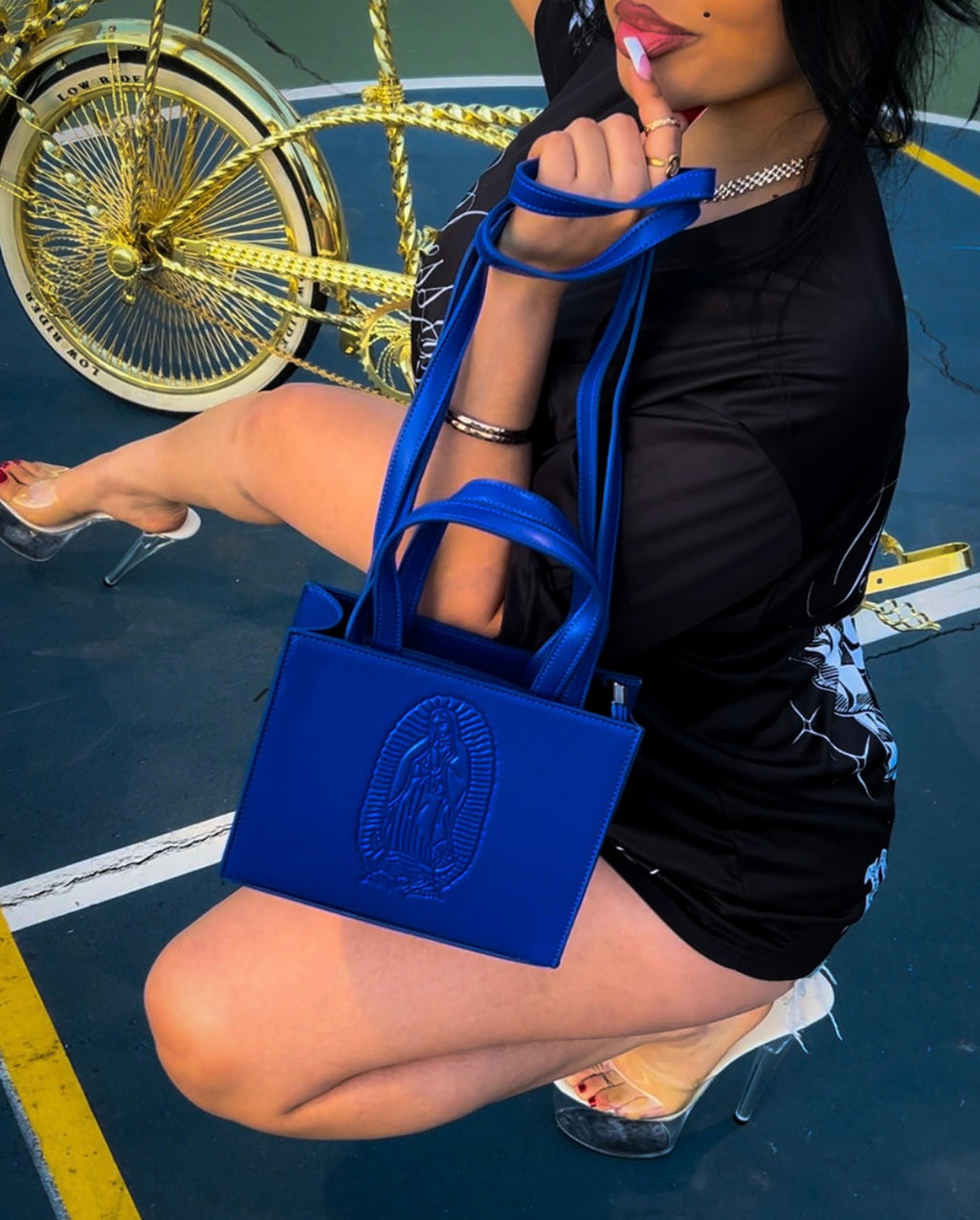 Limited Edition Lux Rosa OUR LADY Shoulder Bag With Dual Handles (Small)- BLUE