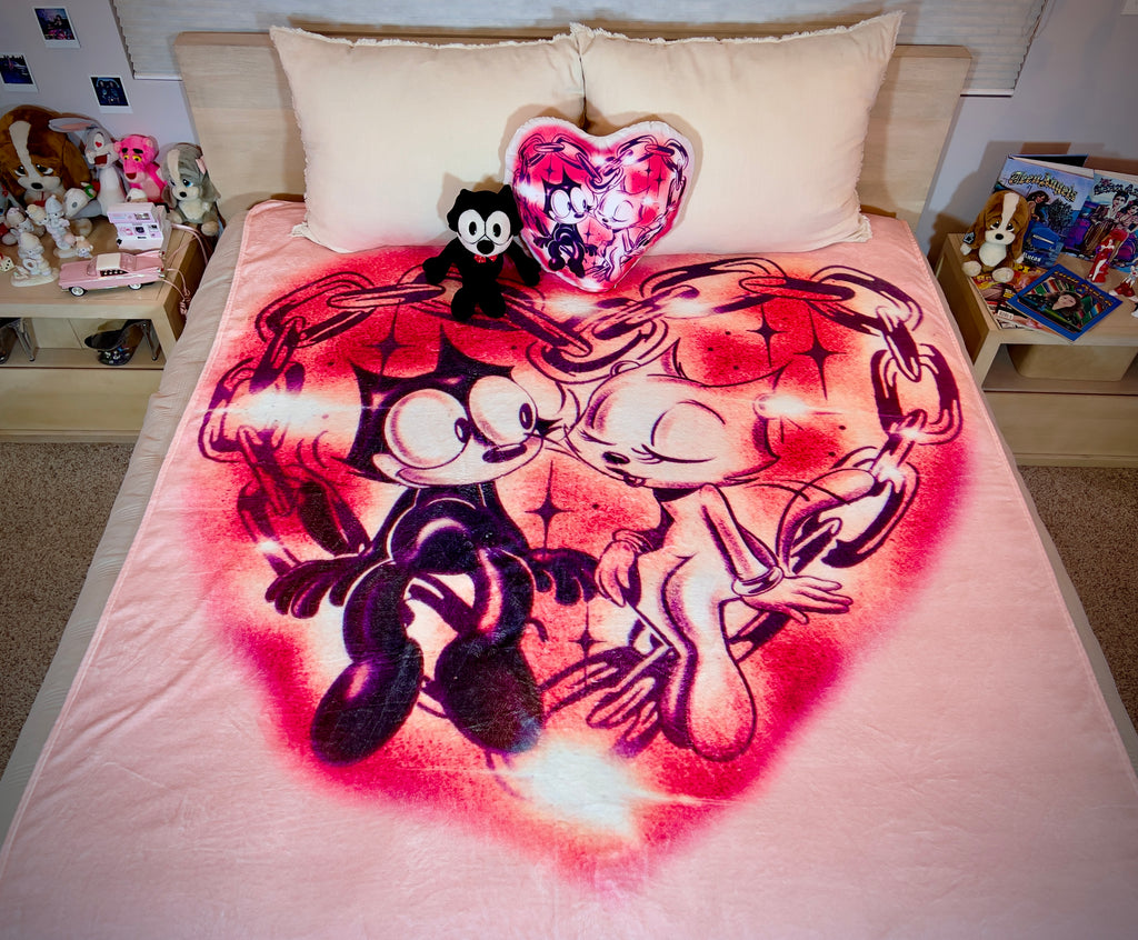 LIMITED EDITION EXTRA LARGE 'FOOL IN LOVE WITH YOU' Pen & Ink Y2K Fleece Blanket (BUBBLEGUM PINK) *Limited Edition
