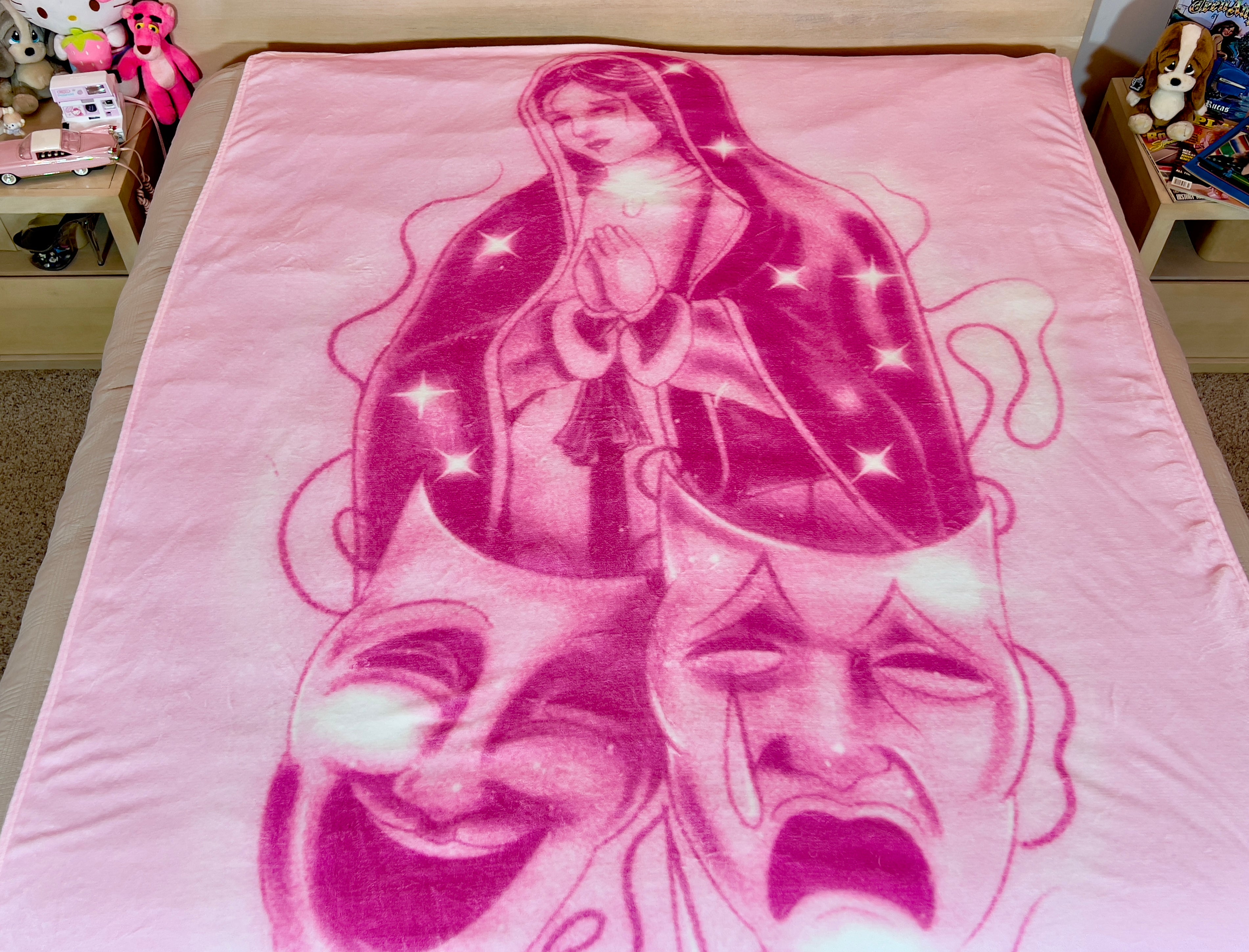 LIMITED EDITION EXTRA LARGE 'BLESSINGS & PROTECTIONS' Pen & Ink Y2K Fleece Blanket (BUBBLEGUM X NEON PINK) *Limited Edition