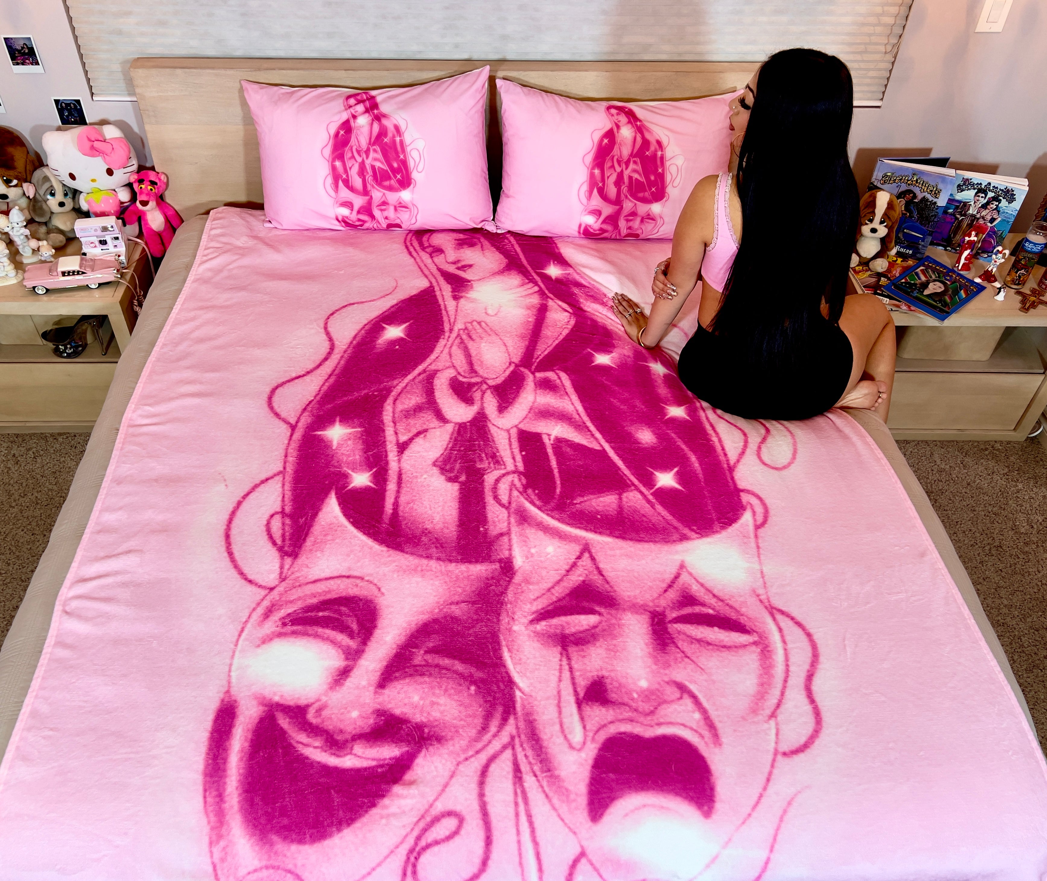 LIMITED EDITION EXTRA LARGE 'BLESSINGS & PROTECTIONS' Pen & Ink Y2K Fleece Blanket (BUBBLEGUM X NEON PINK) *Limited Edition