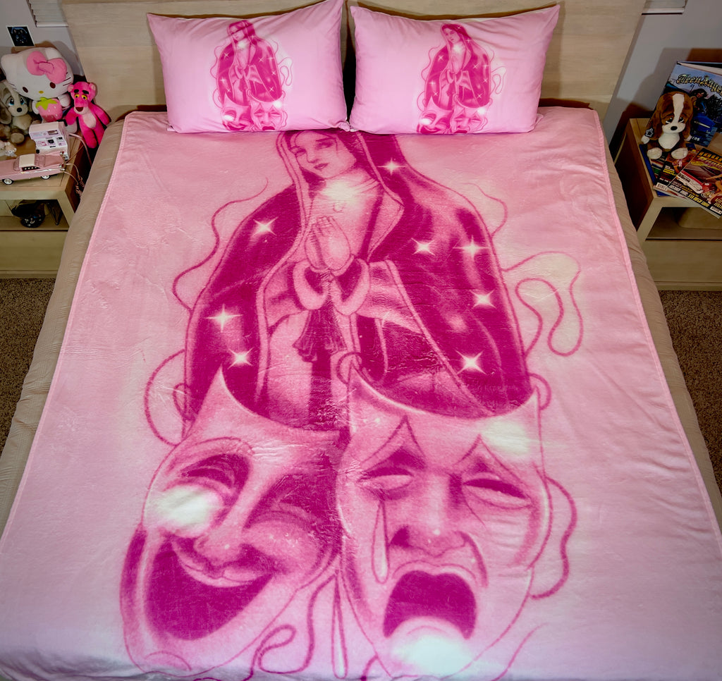 LIMITED EDITION EXTRA LARGE 'BLESSINGS & PROTECTIONS' Pen & Ink Y2K Fleece Blanket (BUBBLEGUM X NEON PINK) *Limited Edition