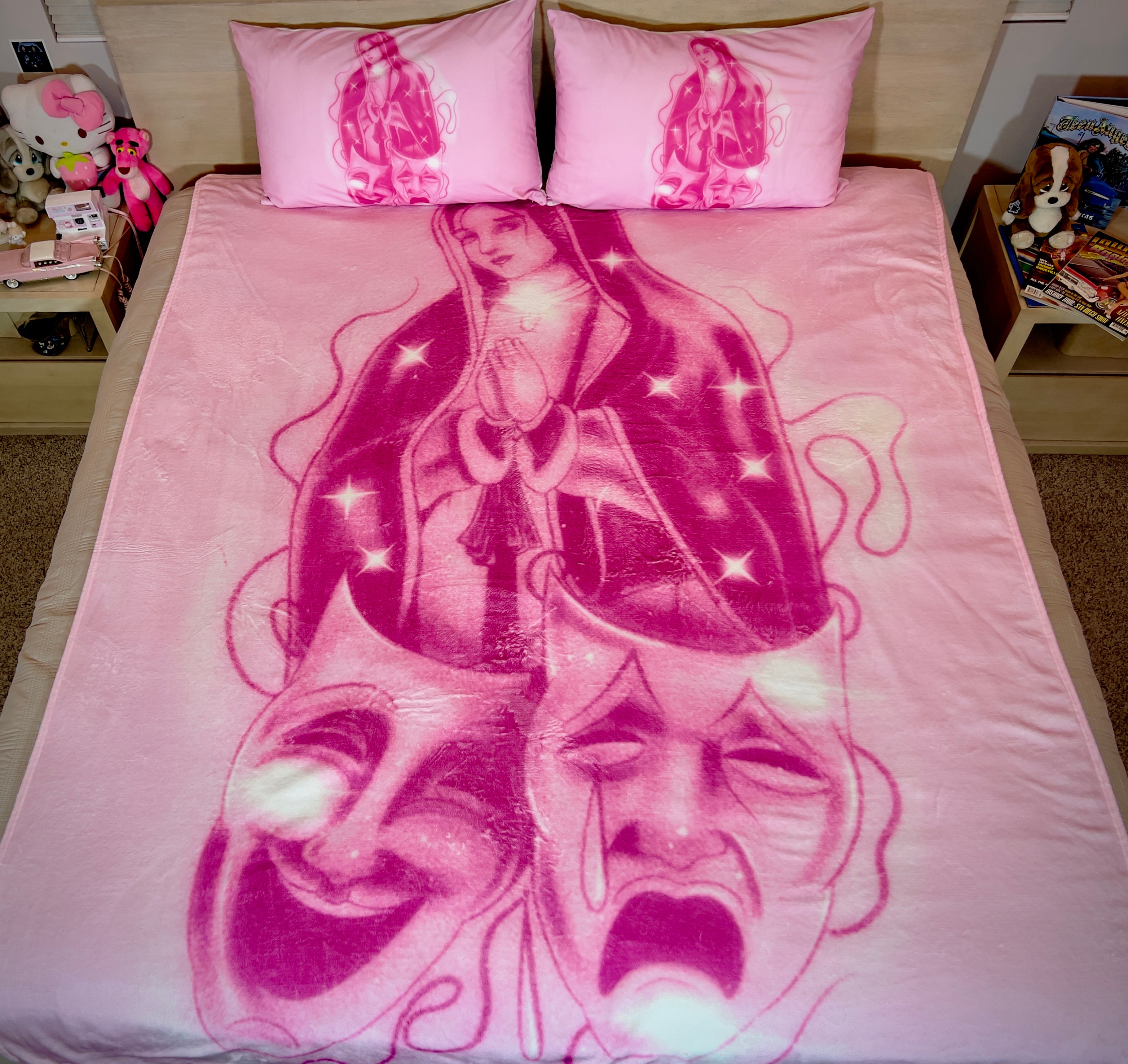 LIMITED EDITION EXTRA LARGE 'BLESSINGS & PROTECTIONS' Pen & Ink Y2K Fleece Blanket (BUBBLEGUM X NEON PINK) *Limited Edition