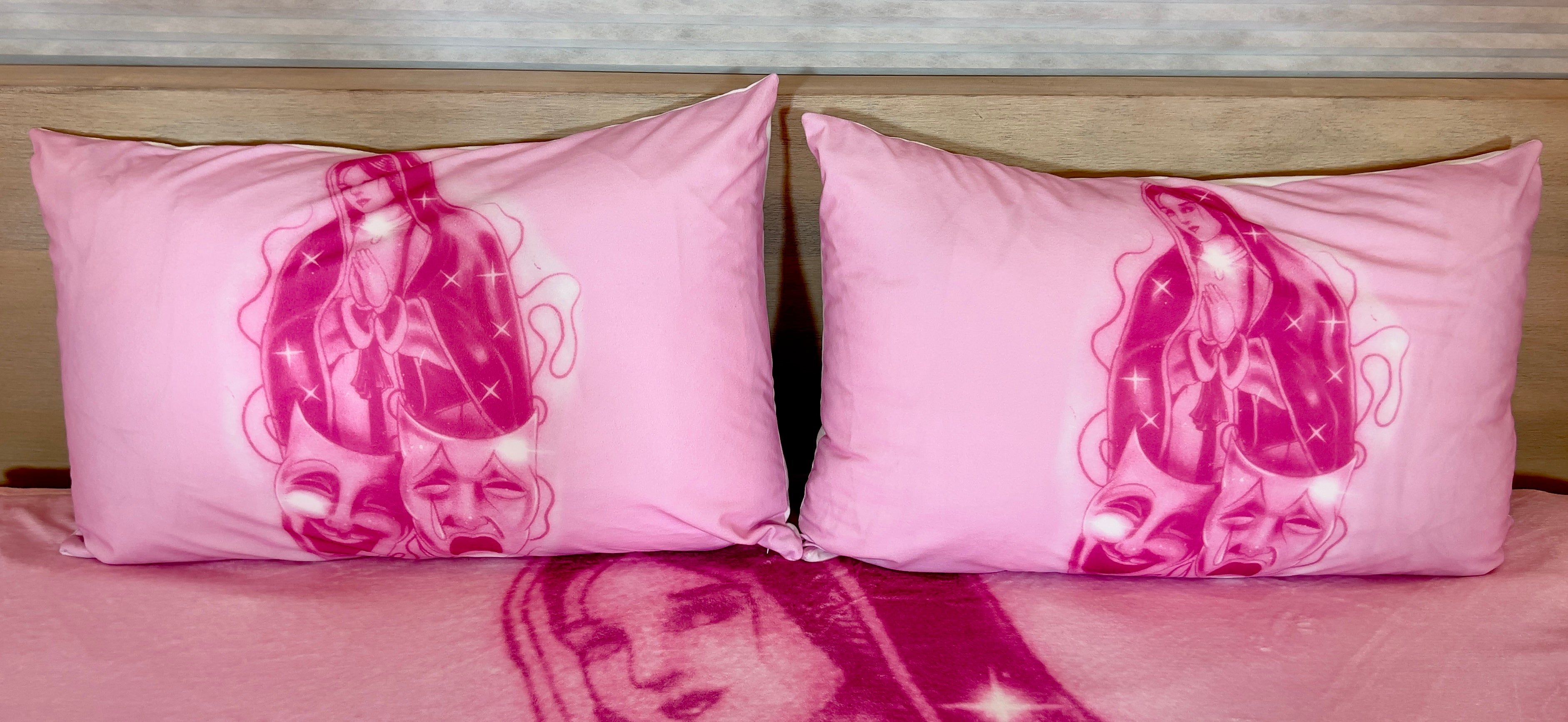 'BLESSINGS & PROTECTIONS' Pen & Ink Y2K Pillowcases (Set Of Two) *BUBBLEGUM X NEON PINK