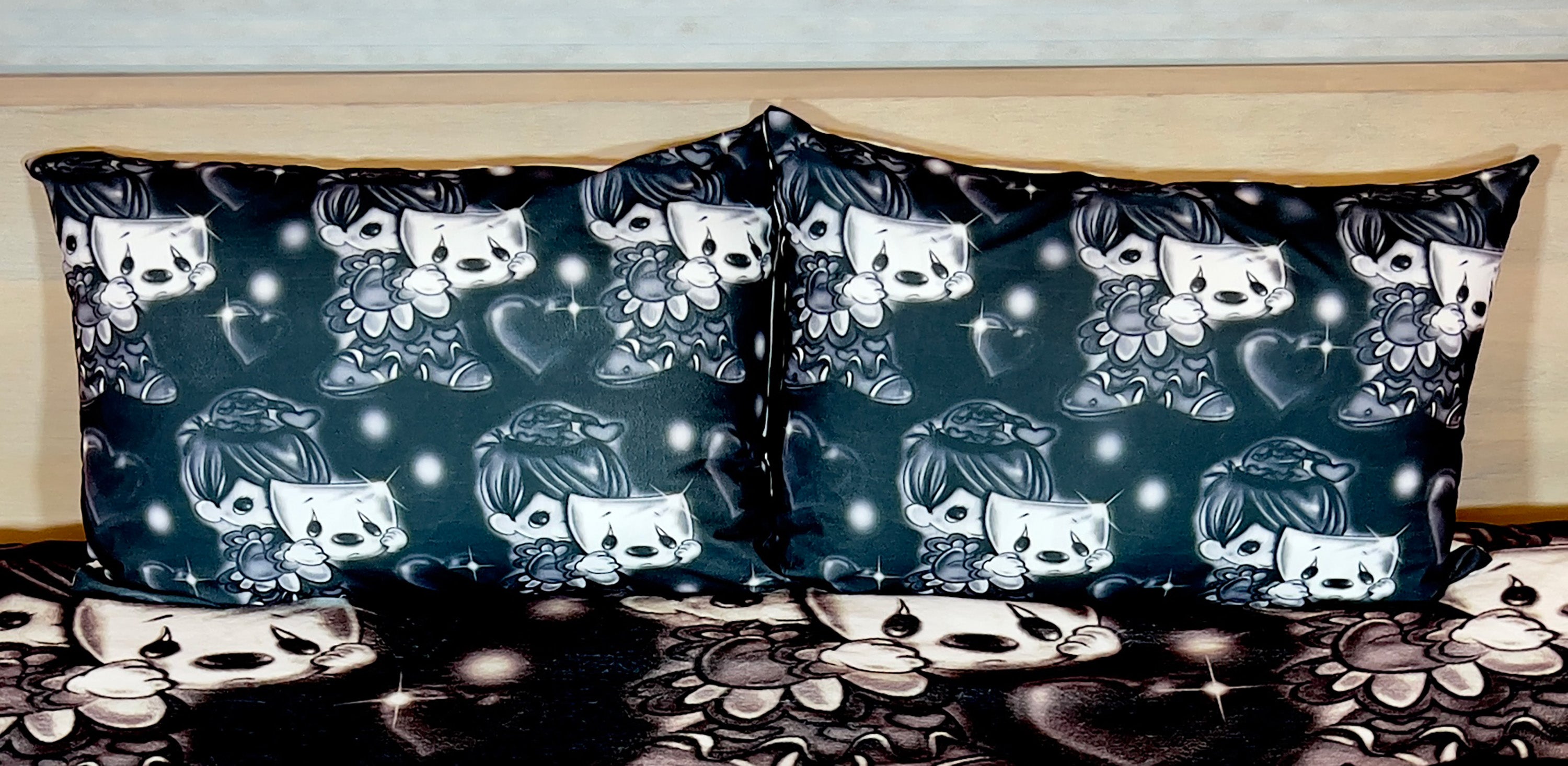 LAUGH NOW CRY LATER PRECIOUS ANGEL Airbrush Y2K Pillowcases (Set Of Two) *BLACK