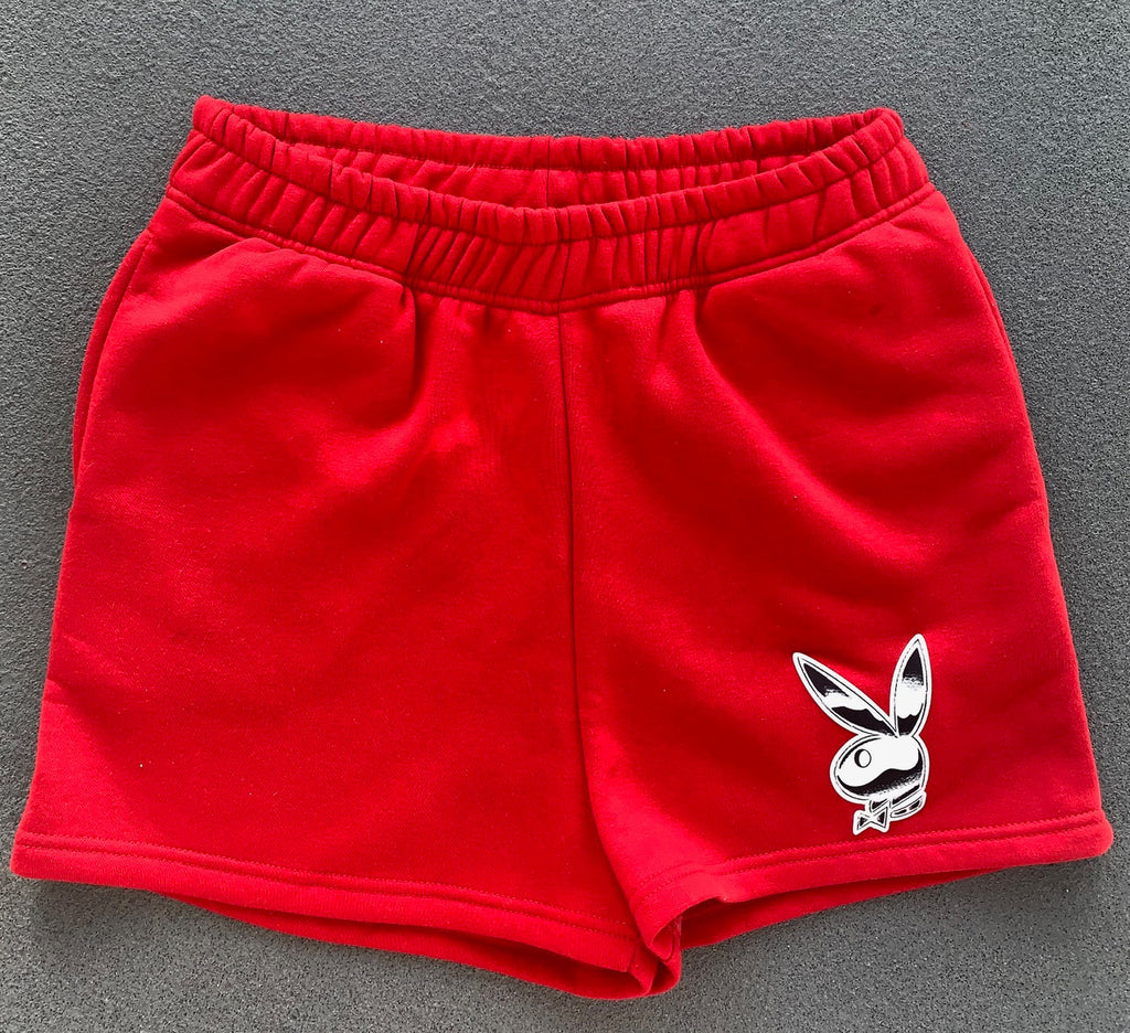 Playgirl Club Embroidered Fleece Sweat Shorts (Red)