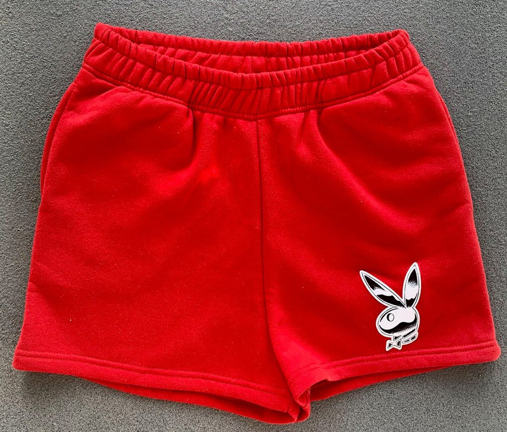 Playgirl Club Embroidered Fleece Sweat Shorts (Red)